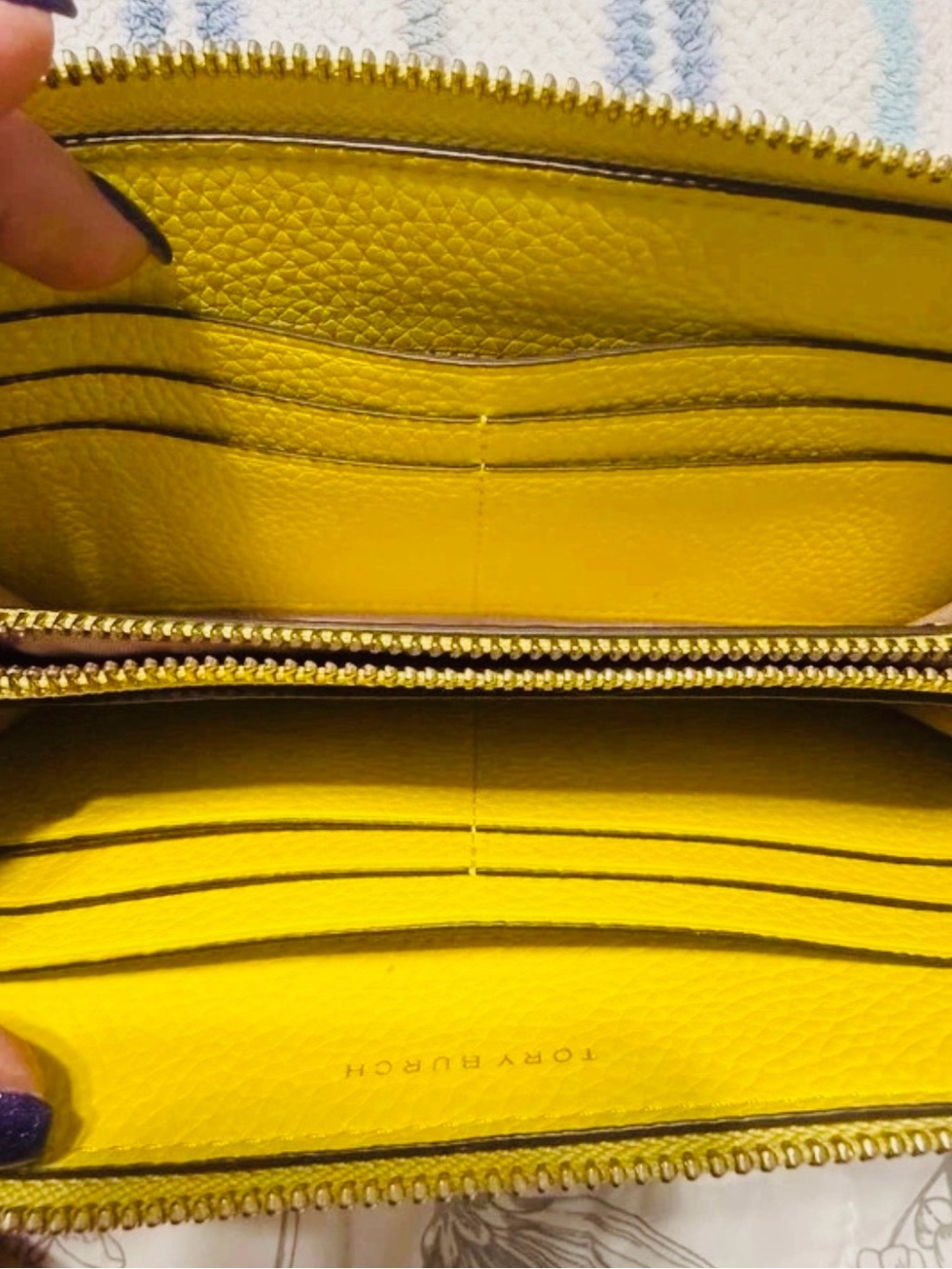 Tory Burch Yellow Pebbled Leather Zip Wallet with Tassel - Picture 3 of 6